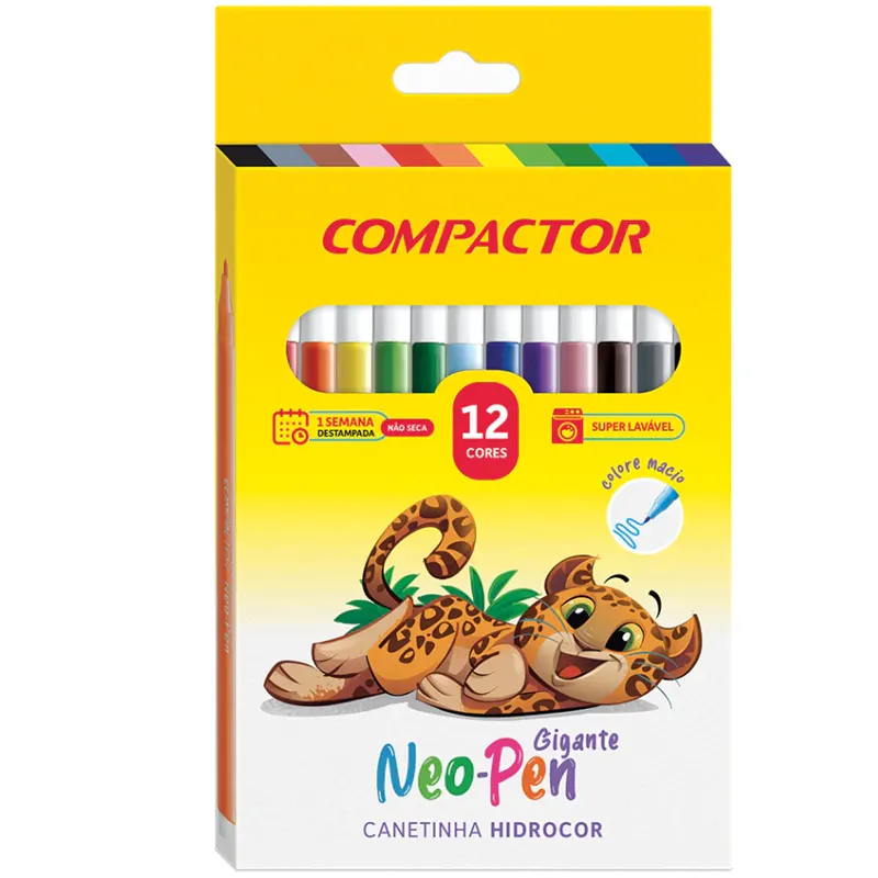 15560351547-canetinhas-hidrograficas-12-cores-neo-pen-gigante-compactor.webp Canetinha Hidrográfica 12 Cores Compactor - Imagem 1